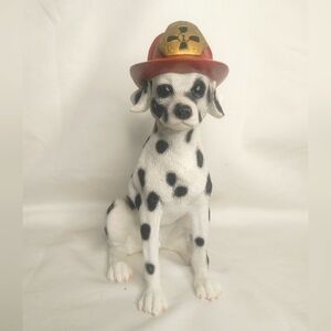 Regal Dalmatian Dog Fireman Mascot Figurine with Red Firefighter Hat 7in Tall